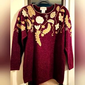 Jaclyn Smith Burgundy Sweater with Gold Accents